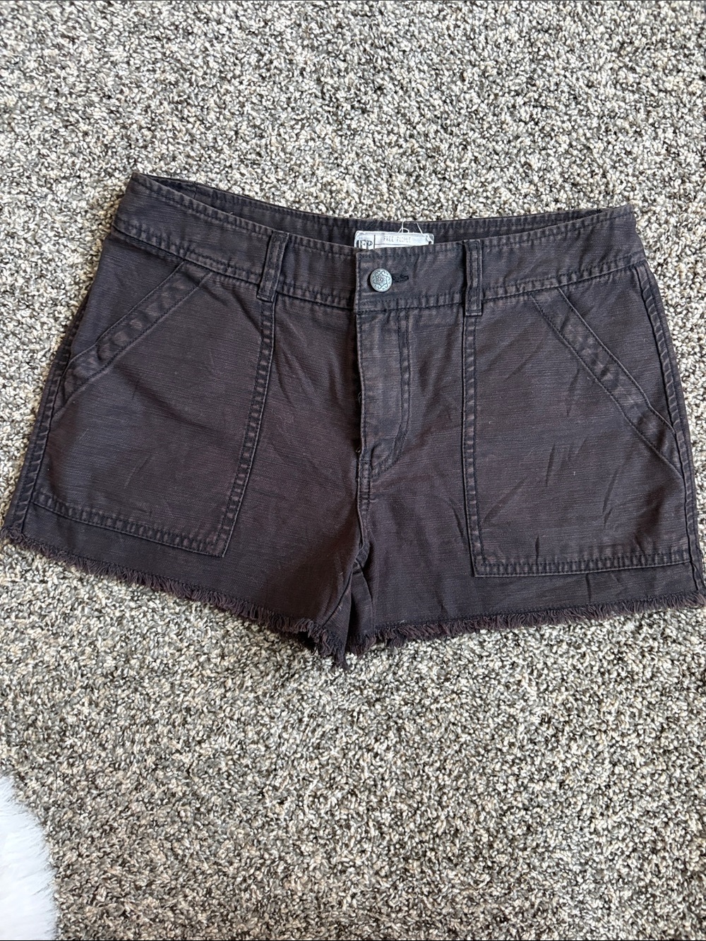 Free People Black Denim Utility Shorts with Patch Pockets